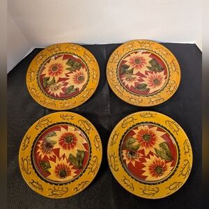Pier 1 Imports Sunflower Hand-Painted Terracotta 8.25″ Salad Side Plate Set of 4